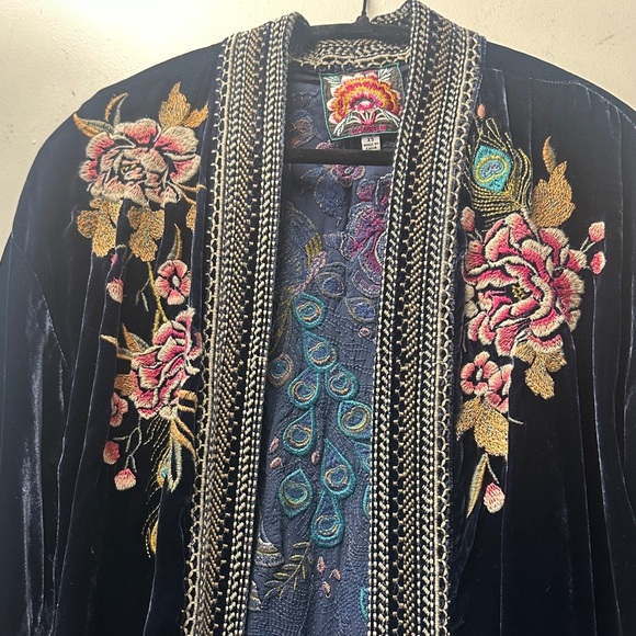 Johnny Was Blue Floral Embroidered Cardigan